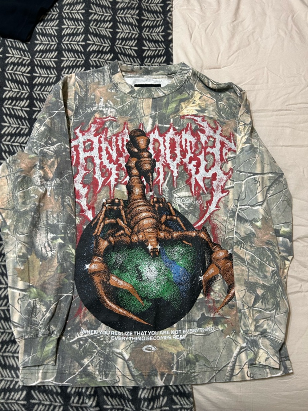 PacSun Camouflage Long Sleeve Tee with Red & Green Print